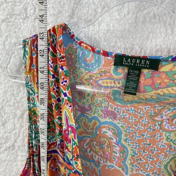 Lauren Ralph Lauren 1X Womens Ruched Side Paisley Print V-Neck Sleeveless Dress - Picture 8 of 11